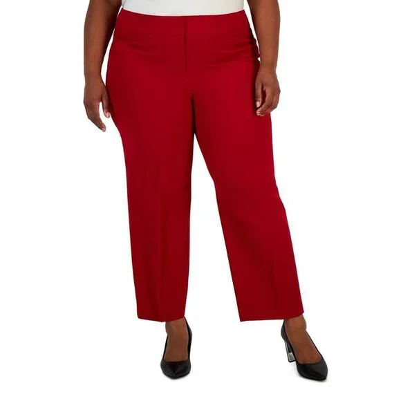 Kasper Plus Women’s Slim Ankle Dress Pants Fire Red NWT